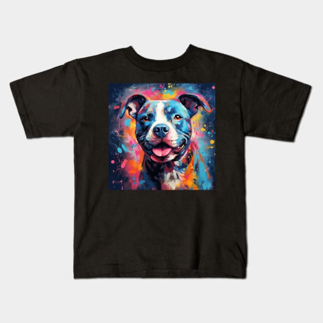 Staffy Painting Kids T-Shirt by Enchanted Reverie